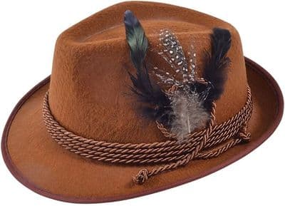 Brown Felt Oktoberfest Hat With Feathers