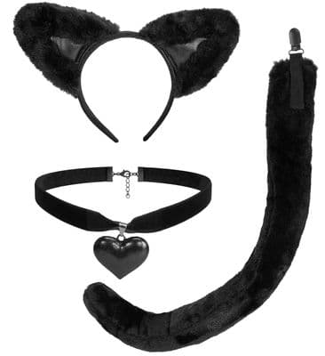 Cat Costume Accessory Set Ears Tail Choker Fancy Dress Kit Adult Halloween