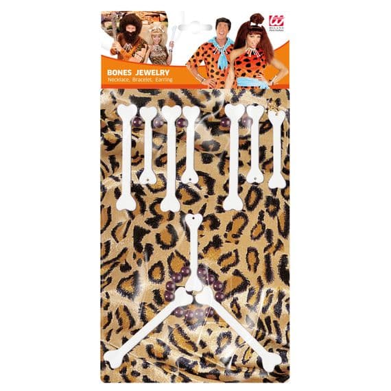 Caveman Bone Jewellery Set Necklace Bracelet Earrings Fancy Dress Accessory
