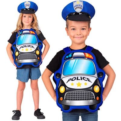 Child Policeman Costume Tabard & Hat  Kids Police Fancy Dress Age 3-5