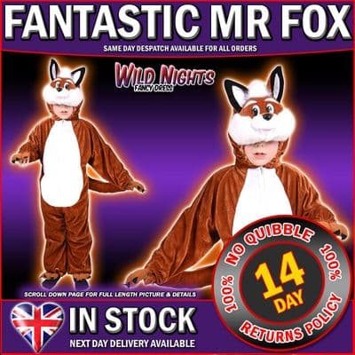 Childs Animal Costume Kids Fancy Dress Boys/Girls Onesie - FANTASTIC FOX - SMALL AGE 3-4 Years
