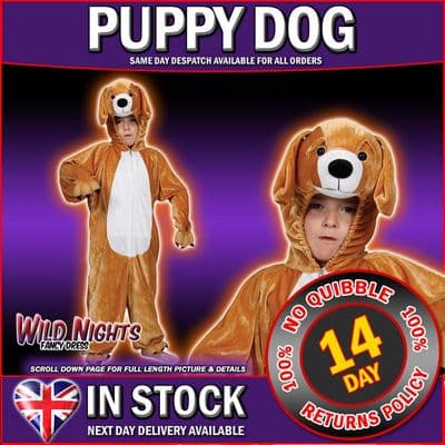 Childs Animal Costume Kids Fancy Dress Boys/Girls Onesie - PUPPY DOG - Small Age 3-4 Years