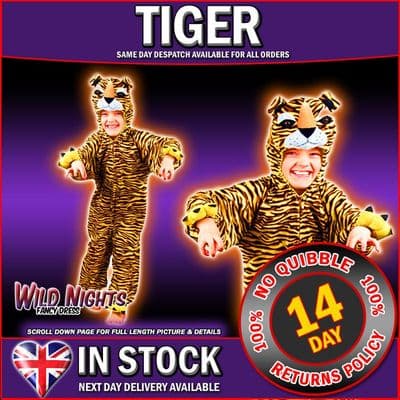 Childs Animal Costume Kids Fancy Dress Boys/Girls Onesie - TIGER - XXLarge Age 14-16 Years
