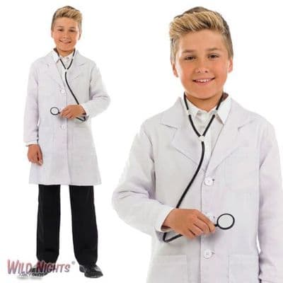CHILDS BOYS GIRLS DOCTORS COAT SCIENCE LAB FANCY DRESS COSTUME