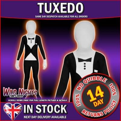 CHILDS BOYS TUXEDO MORPHSUIT PARTY FANCY DRESS COSTUME LARGE 10- 12  4' 6
