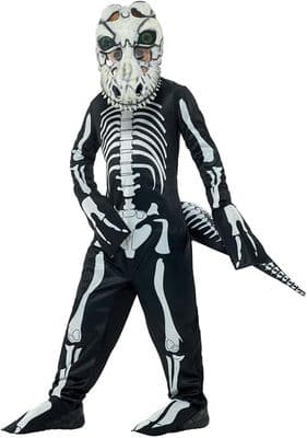 Childs Deluxe T-Rex Skeleton Halloween Costume Kids Dinosaur Fancy Dress Outfit