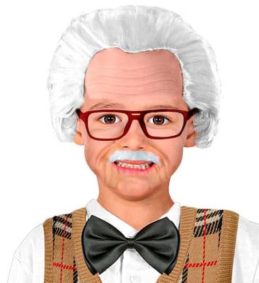 Childs Grandpa Headpiece Wig Moustache Glasses Old Man Fancy Dress Costume Set