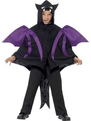 CHILDS HALLOWEEN HOODED CREATURE CAPE WITH WINGS AGES