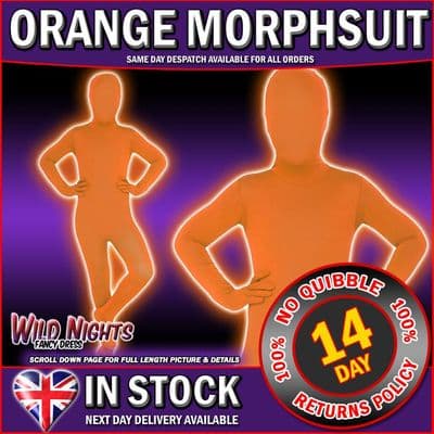 Childs Morphsuit Boys Girls Party Fancy Dress Costume Orange Large