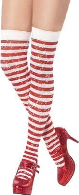Christmas Red and White Sparkle Thigh High Lurex Stockings