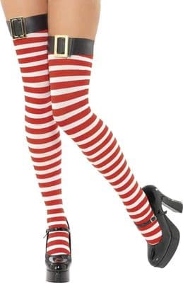 Christmas Red and White Striped Stockings with Buckel
