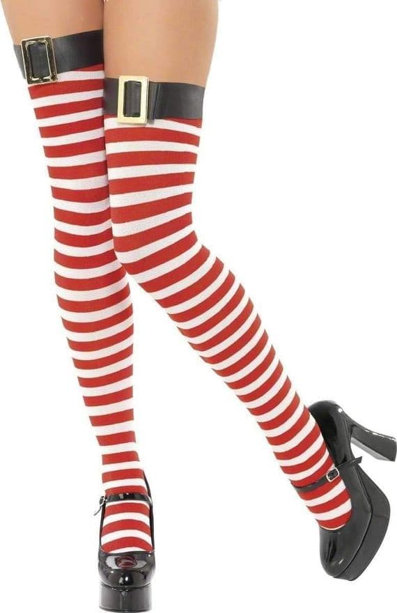 Christmas Red and White Striped Stockings with Buckel