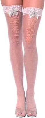 Christmas Snowflake Thigh High White Fishnet Stockings