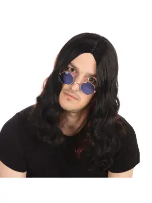 Darkness Rocker Wig Black Long Wavy Mens Heavy Metal Rock Star Fancy Dress