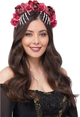 Day of the Dead Headband Rose Skeleton Hands Halloween Fancy Dress