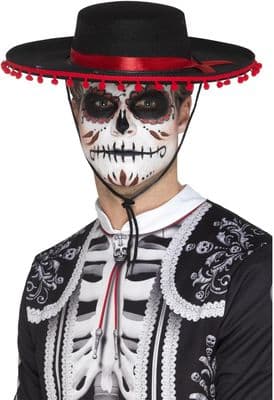 Day of the Dead Senor Hat Black Red Mexican Fancy Dress Costume Hat