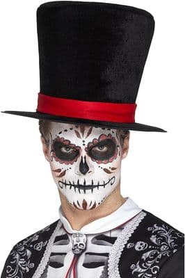 Day of the Dead Top Hat Black Skull Fancy Dress Halloween Costume