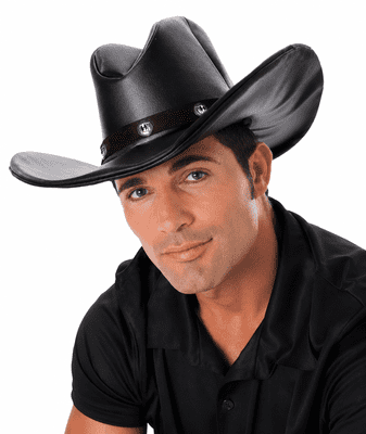 Deluxe Black Faux Leather Cowboy Hat Adult Western Fancy Dress Costume Hat