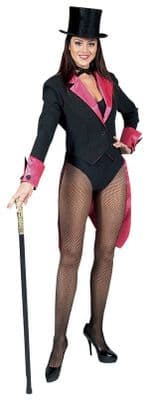 Deluxe Ladies Ringmaster Jacket Black Pink Tailcoat Circus Fancy Dress Costume