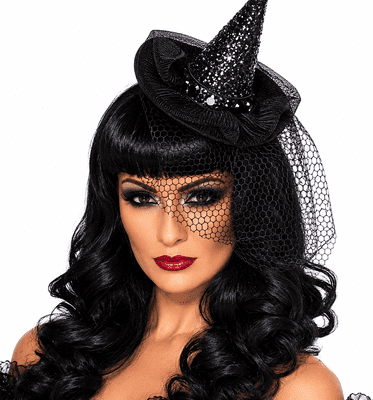 Deluxe Mini Black Glitter Witch Hat Halloween Fancy Dress Costume Accessory