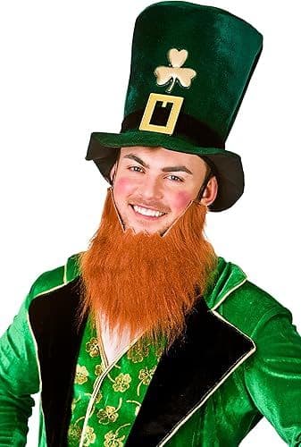 Deluxe St Patricks Irish Leprechaun Top Hat with Beard