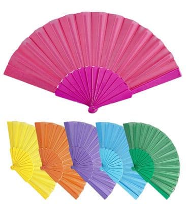 Fabric Fan 23cm Assorted Colours  Folding Hand Fan Party Fancy Dress Prop