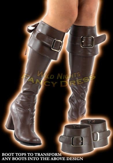 Fancy Dress 2-Sided Boot Cuffs Pirate Buccaneer Brown