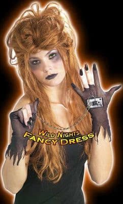 FANCY DRESS 6336 ~ UHA FISHNET CHAIN GLOVES BLACK