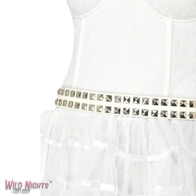 FANCY DRESS ACCESSORY # ADULT 1970s 80s METAL STUDDED WHITE PUNK ROCKER BELT