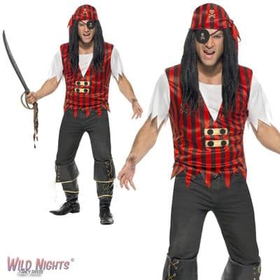 FANCY DRESS ACCESSORY # ADULT PIRATE RED & BLACK INSTANT DRESS UP KIT