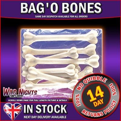 FANCY DRESS ACCESSORY ~ HALLOWEEN ACCESSORIES BAG OF BONES WHITE PACK OF 10