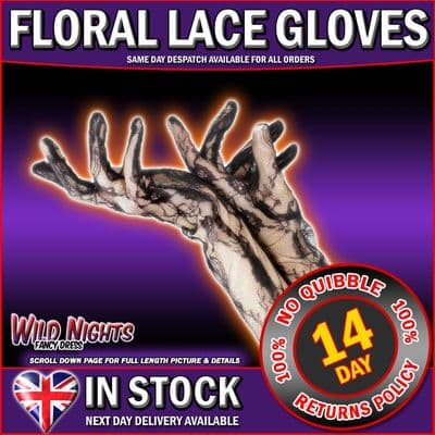 FANCY DRESS COSTUME GLOVES # FLORAL LACE BLACK