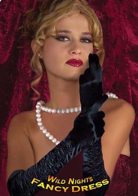 FANCY DRESS COSTUME GLOVES # ROUCHED SATIN BLACK