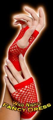 FANCY DRESS GLOVES # 1980'S SHORT FISHNET GLOVES RED