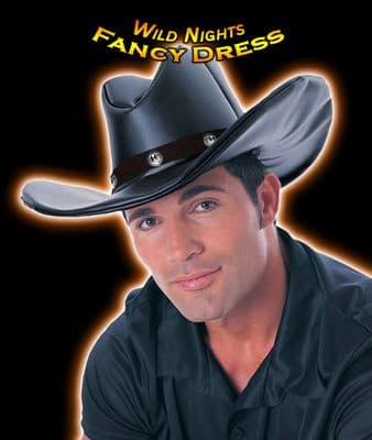 FANCY DRESS HAT ~ DELUXE FAUX LEATHER COWBOY HAT BLACK