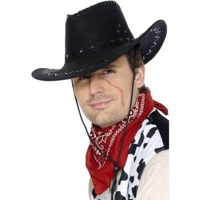 FANCY DRESS HAT # GENTS COWBOY HAT BLACK SUEDE LOOK