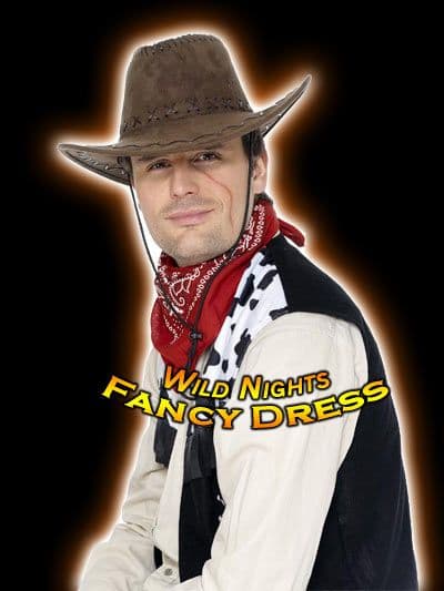 FANCY DRESS HAT # GENTS COWBOY HAT BROWN SUEDE LOOK