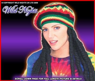 FANCY DRESS HAT ~ RASTA BERET WITH DREADLOCKS WIG