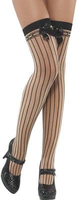 Fever Sheer Striped Thigh High Stockings with Bow Detailing Nude One size