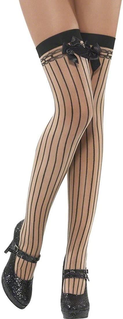 Fever Sheer Striped Thigh High Stockings with Bow Detailing Nude One size