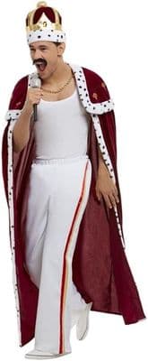 Freddie Mercury King Costume Queen Royal Robe Crown Moustache Fancy Dress
