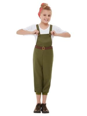 Girls 1940s Little Land Girl Costume  WWII Fancy Dress Outfit