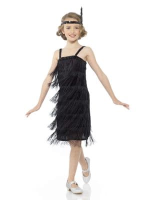 Girls Black Flapper Fancy Dress Costume