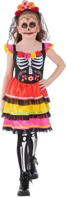 Girls Day Of The Dead Fiesta Costume Halloween Fancy Dress Outfit