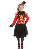Girls Deluxe Ringmaster Costume Circus Fancy Dress Red Black Outfit Child