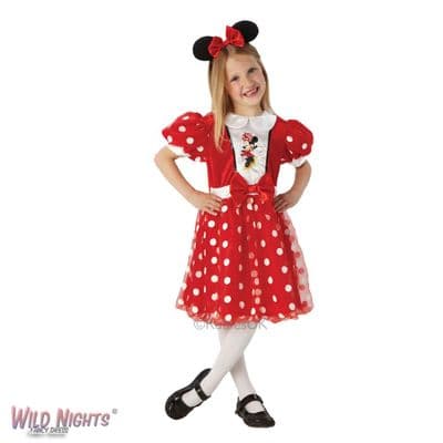 Girls Disney Minnie Mouse Red Glitz Costume  Kids Fancy Dress Outfit