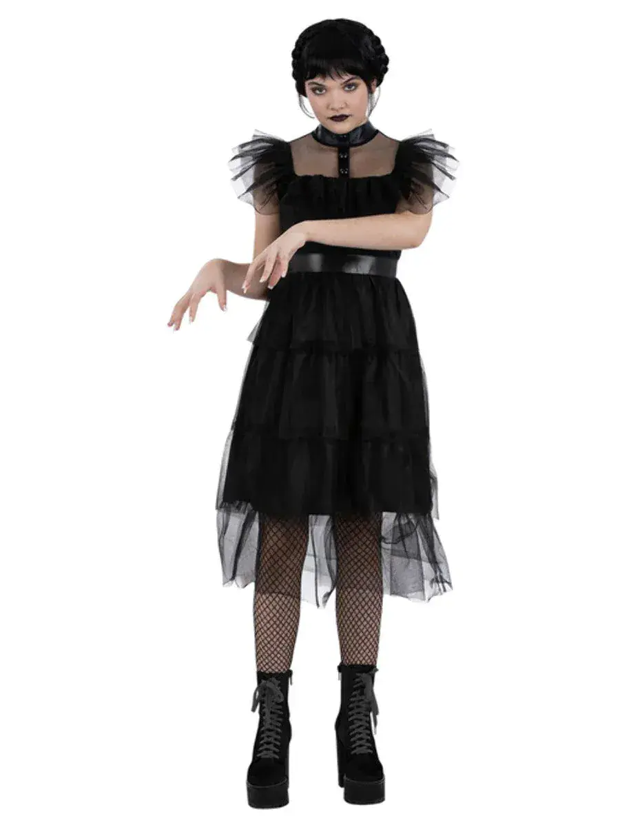 Girls Gothic Prom Queen Halloween Fancy Dress Costume