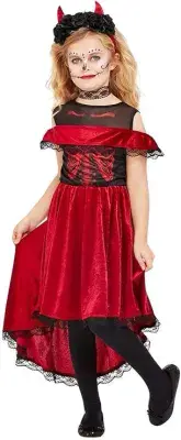 Girls Halloween Day Of The Dead Devil Costume