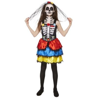 Girls Halloween Day Of The Dead Girl Fancy Dress Costume