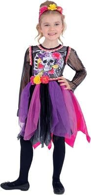 Girls Halloween Day of the Dead Pom-Pom Costume